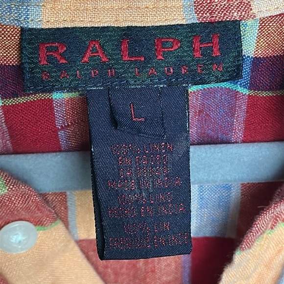 Ralph Ralph Lauren Linen Top Button Down Collared Plaid Shirt - Picture 5 of 15